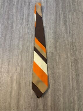 Vintage Louis Feraud Orange, Brown & Cream Diagonal Stripe Tie